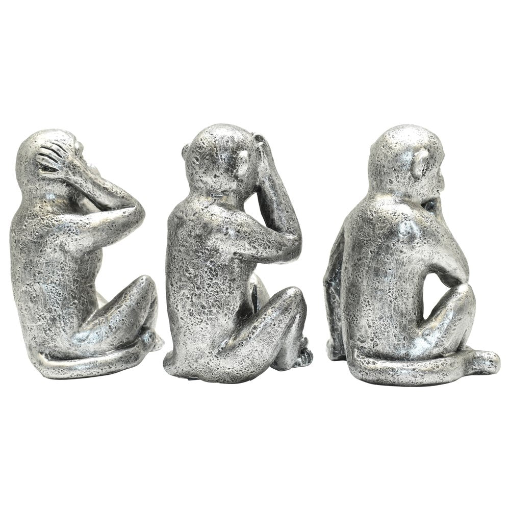 Set of Three Silver Resin Monkey Tabletop Sculpture HomeRoots