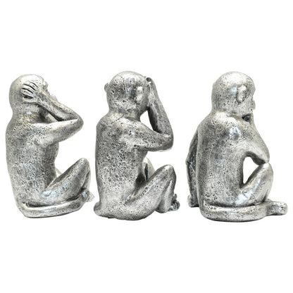 Set of Three Silver Resin Monkey Tabletop Sculpture HomeRoots