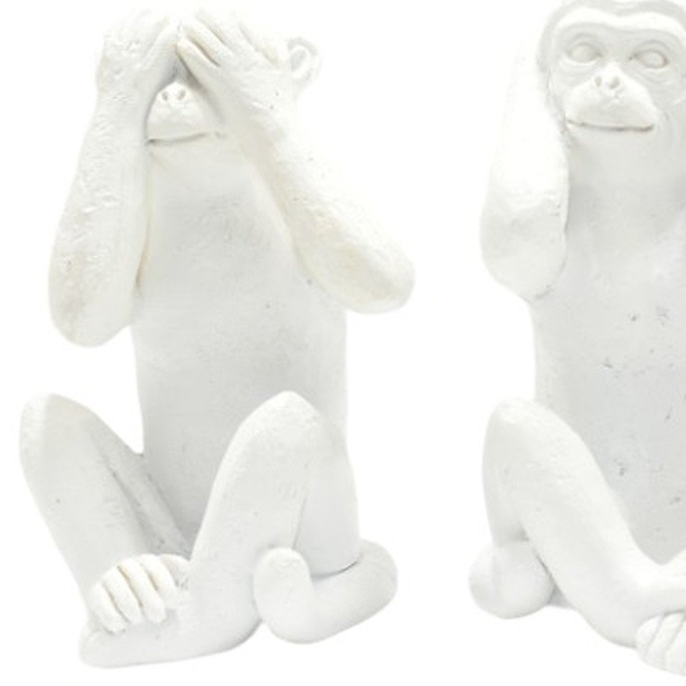Set of Three White Resin Monkey Tabletop Sculpture HomeRoots