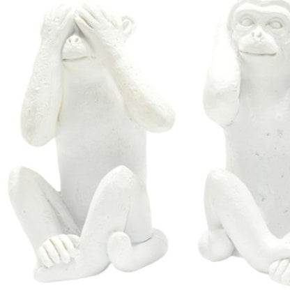 Set of Three White Resin Monkey Tabletop Sculpture HomeRoots
