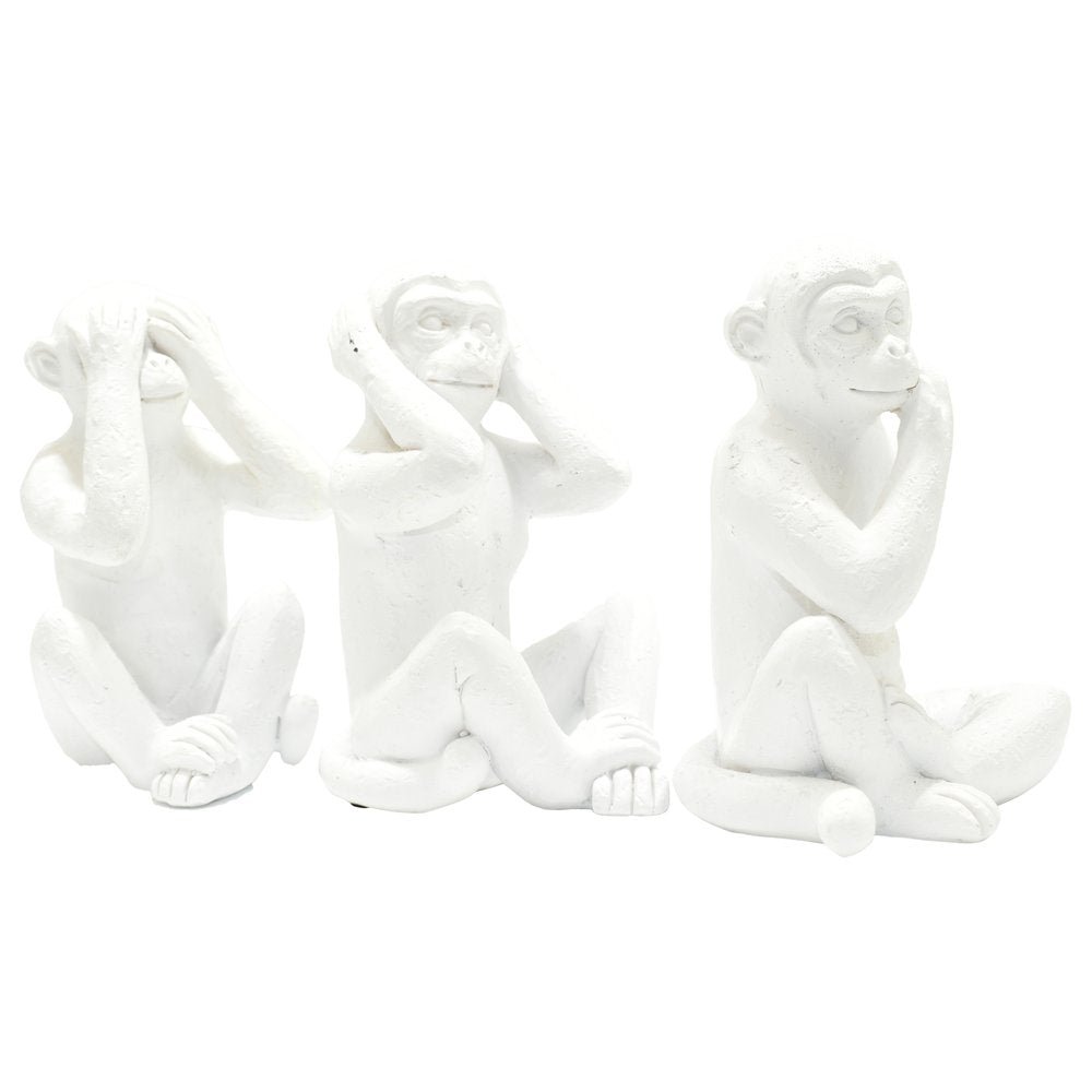 Set of Three White Resin Monkey Tabletop Sculpture HomeRoots