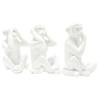 Set of Three White Resin Monkey Tabletop Sculpture HomeRoots