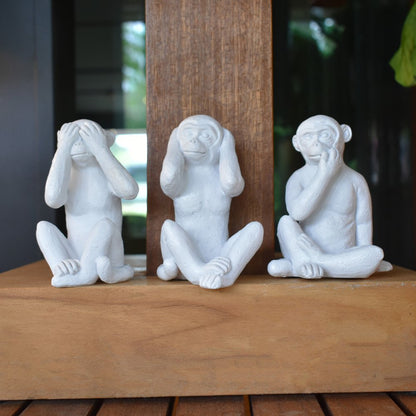 Set of Three White Resin Monkey Tabletop Sculpture HomeRoots