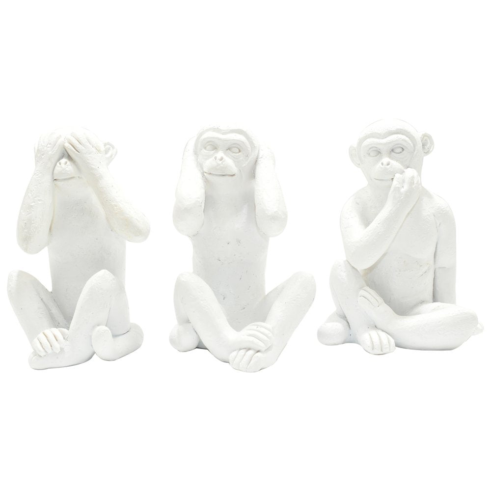 Set of Three White Resin Monkey Tabletop Sculpture HomeRoots