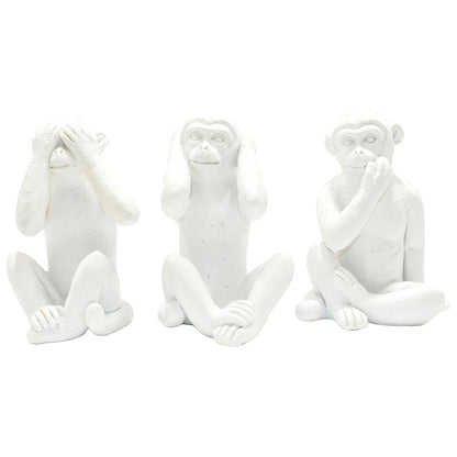Set of Three White Resin Monkey Tabletop Sculpture HomeRoots