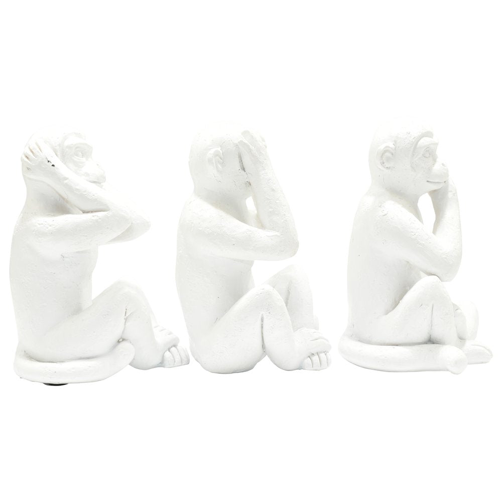 Set of Three White Resin Monkey Tabletop Sculpture HomeRoots