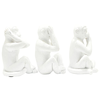 Set of Three White Resin Monkey Tabletop Sculpture HomeRoots