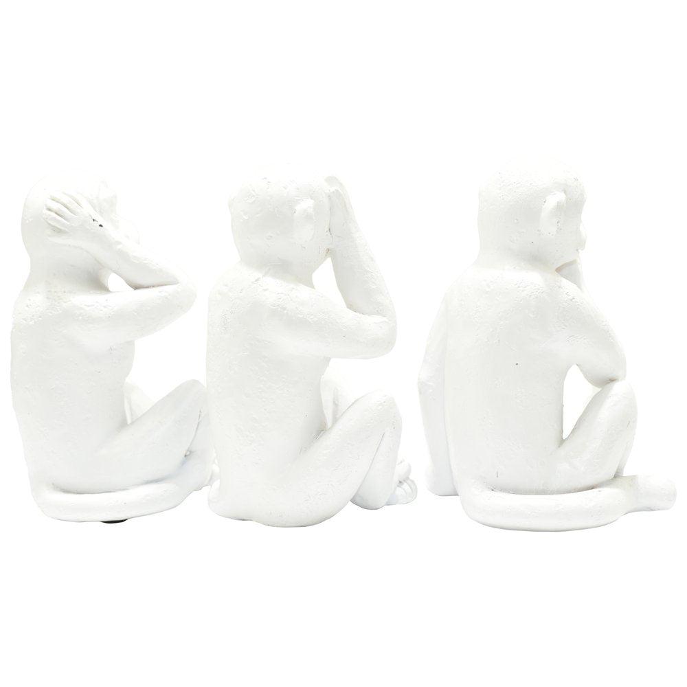 Set of Three White Resin Monkey Tabletop Sculpture HomeRoots