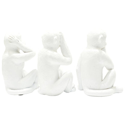 Set of Three White Resin Monkey Tabletop Sculpture HomeRoots