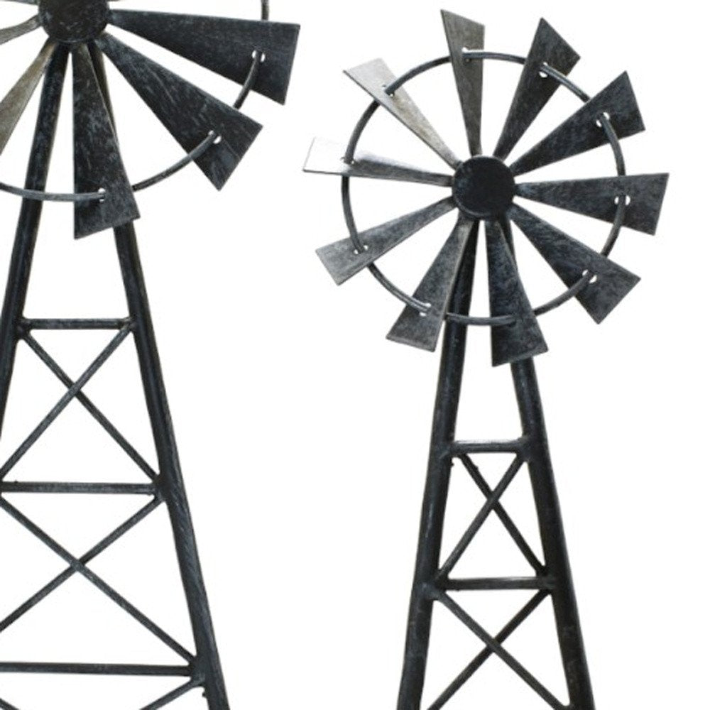 Set of Two Pewter Metal Windmill Tabletop Sculpture HomeRoots