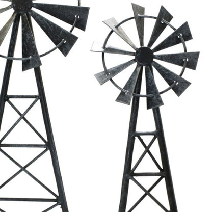 Set of Two Pewter Metal Windmill Tabletop Sculpture HomeRoots