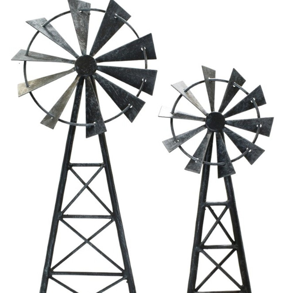 Set of Two Pewter Metal Windmill Tabletop Sculpture HomeRoots