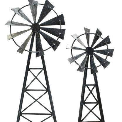 Set of Two Pewter Metal Windmill Tabletop Sculpture HomeRoots