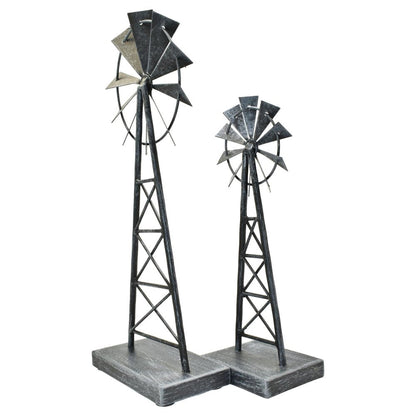 Set of Two Pewter Metal Windmill Tabletop Sculpture HomeRoots