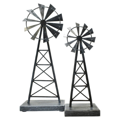 Set of Two Pewter Metal Windmill Tabletop Sculpture HomeRoots