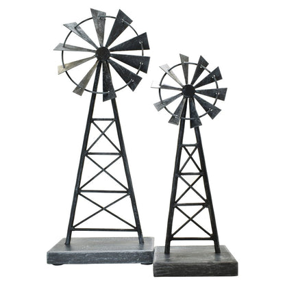 Set of Two Pewter Metal Windmill Tabletop Sculpture HomeRoots