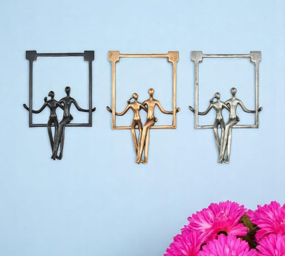 Set of Three Black Pewter And Bronze Resin People Tabletop Sculpture HomeRoots