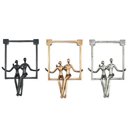 Set of Three Black Pewter And Bronze Resin People Tabletop Sculpture HomeRoots