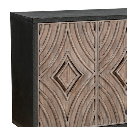 60" Charcoal and Brown Distressed Wood Sideboard with Four Doors HomeRoots