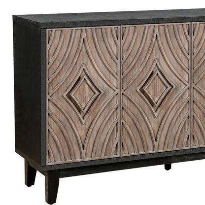 60" Charcoal and Brown Distressed Wood Sideboard with Four Doors HomeRoots