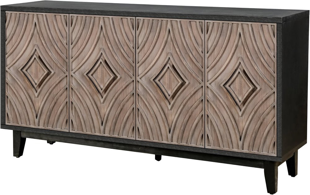60" Charcoal and Brown Distressed Wood Sideboard with Four Doors HomeRoots