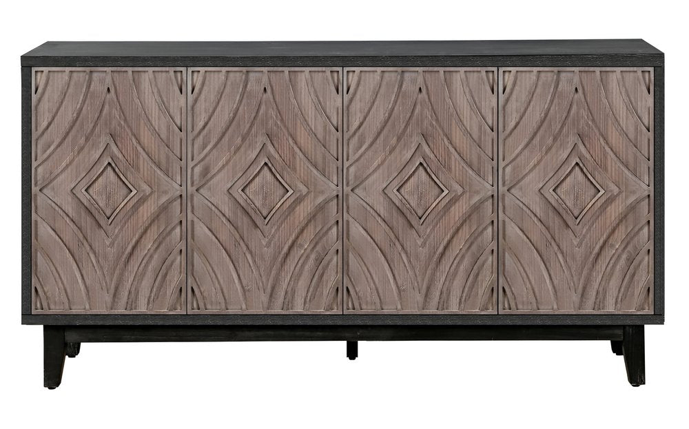 60" Charcoal and Brown Distressed Wood Sideboard with Four Doors HomeRoots