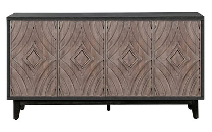 60" Charcoal and Brown Distressed Wood Sideboard with Four Doors HomeRoots