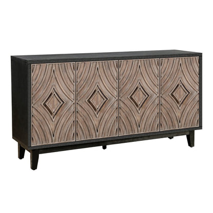 60" Charcoal and Brown Distressed Wood Sideboard with Four Doors HomeRoots