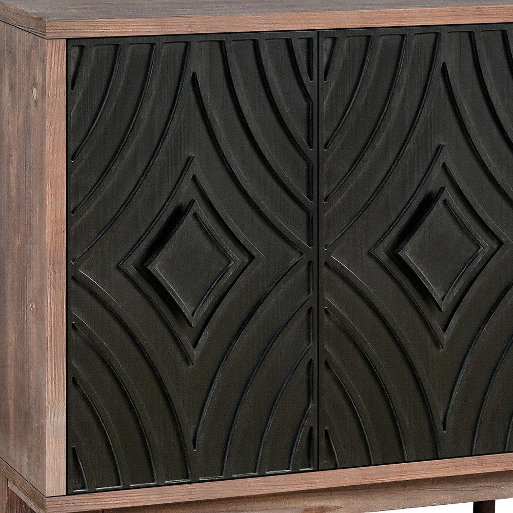 60" Brown and Charcoal Distressed Wood Sideboard with Four Doors HomeRoots