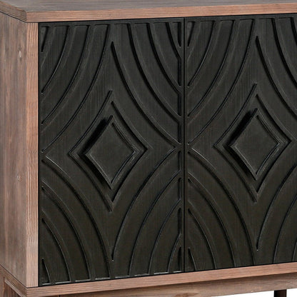 60" Brown and Charcoal Distressed Wood Sideboard with Four Doors HomeRoots