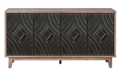 60" Brown and Charcoal Distressed Wood Sideboard with Four Doors HomeRoots