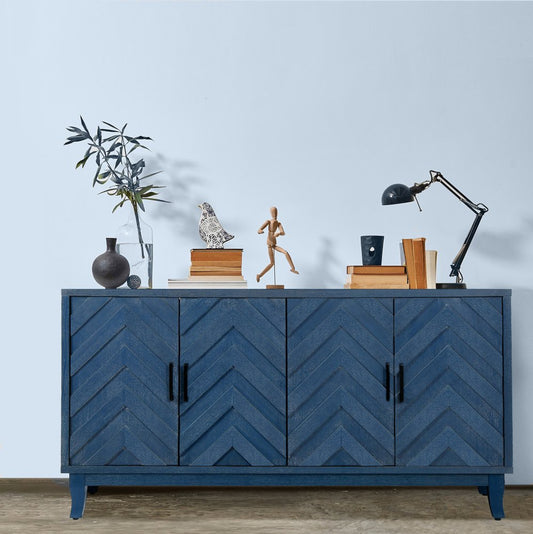 60" Gray Wood Carved Chevron Sideboard With Two Doors