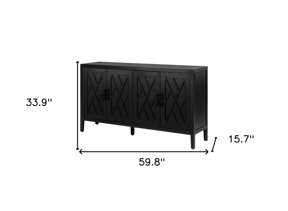60" Black Distressed Sideboard with Four Doors — view 4