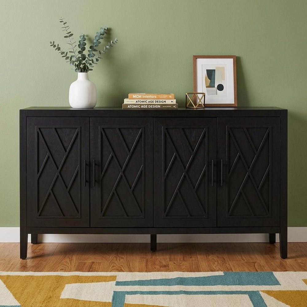 60" Black Distressed Sideboard with Four Doors HomeRoots