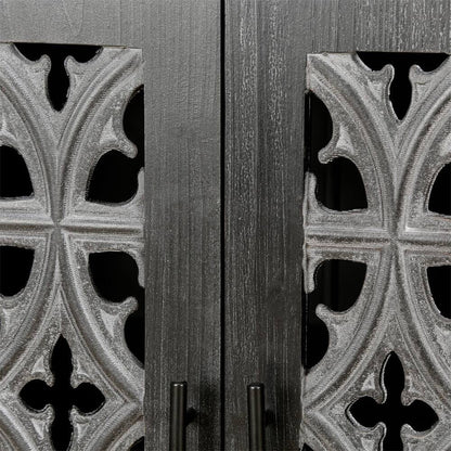 65" Charcoal Distressed Wood Sideboard with Four Doors HomeRoots
