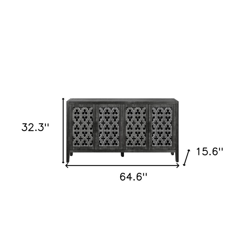 65" Charcoal Distressed Wood Sideboard with Four Doors HomeRoots