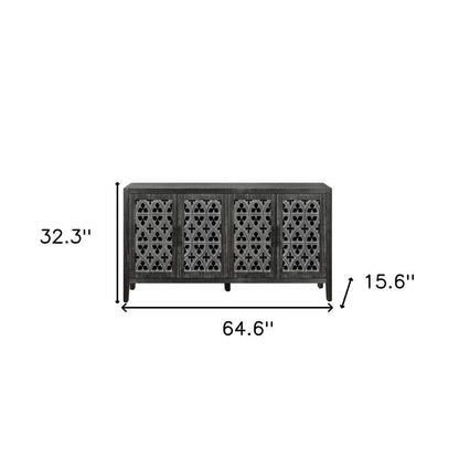 65" Charcoal Distressed Wood Sideboard with Four Doors HomeRoots