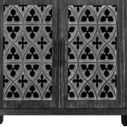 65" Charcoal Distressed Wood Sideboard with Four Doors HomeRoots