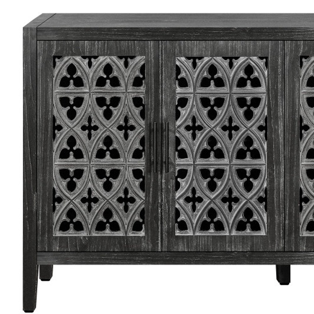 65" Charcoal Distressed Wood Sideboard with Four Doors HomeRoots