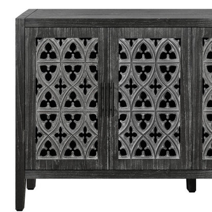 65" Charcoal Distressed Wood Sideboard with Four Doors HomeRoots