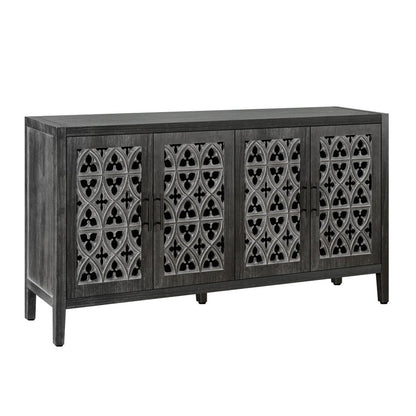 65" Charcoal Distressed Wood Sideboard with Four Doors HomeRoots