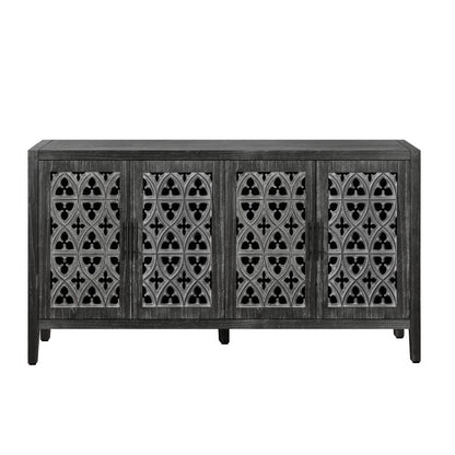65" Charcoal Distressed Wood Sideboard with Four Doors HomeRoots