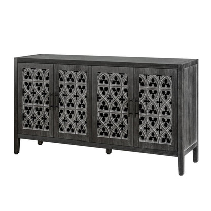 65" Charcoal Distressed Wood Sideboard with Four Doors HomeRoots