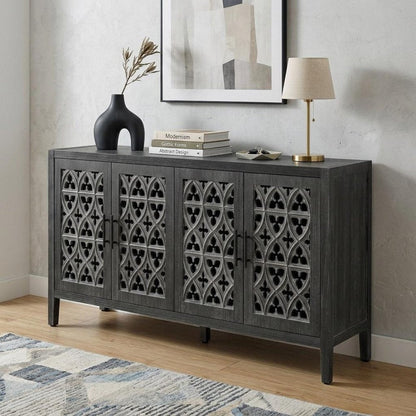 65" Charcoal Distressed Wood Sideboard with Four Doors HomeRoots