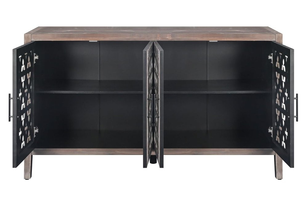 65" Charcoal Distressed Wood Sideboard with Four Doors HomeRoots