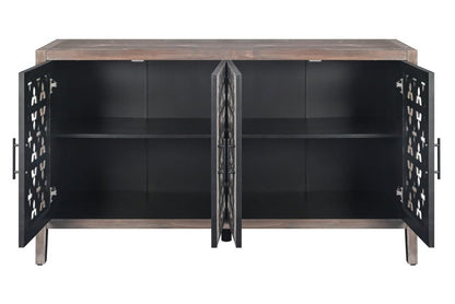 65" Charcoal Distressed Wood Sideboard with Four Doors HomeRoots