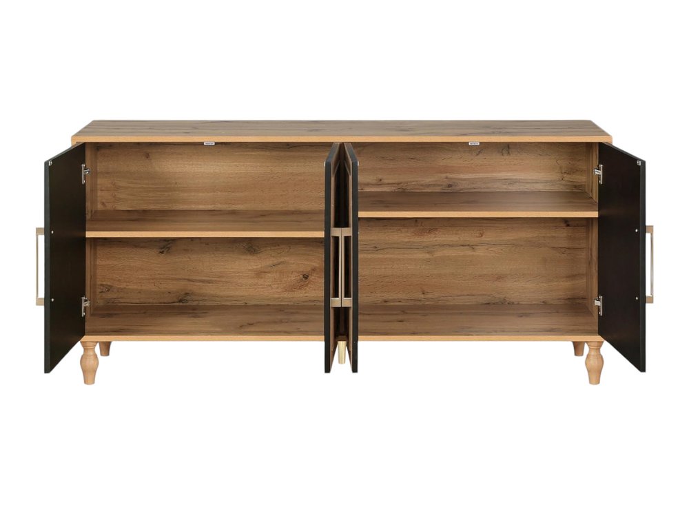 68" Natural Distressed Carved Geometric Sideboard with Four Doors HomeRoots