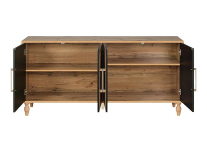 68" Natural Distressed Carved Geometric Sideboard with Four Doors HomeRoots