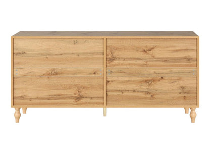 68" Natural Distressed Carved Geometric Sideboard with Four Doors HomeRoots