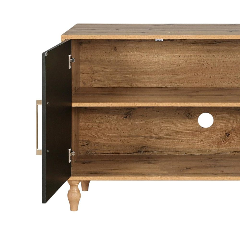 68" Natural Distressed Carved Geometric Sideboard with Four Doors HomeRoots